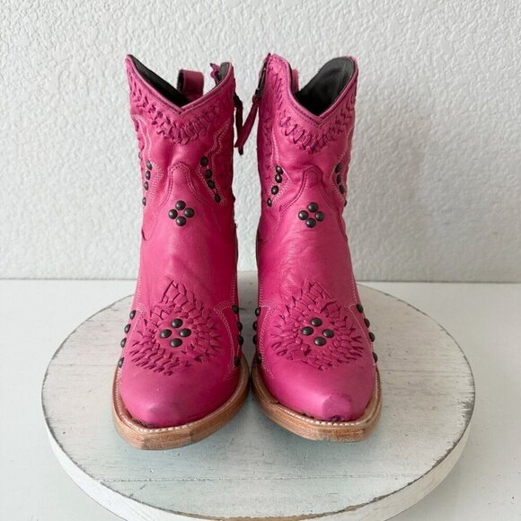 Lane COSSETTE Womens Cowboy Bootie 7.5 Pink Leather Western Short Ankle Boots - Picture 6 of 13